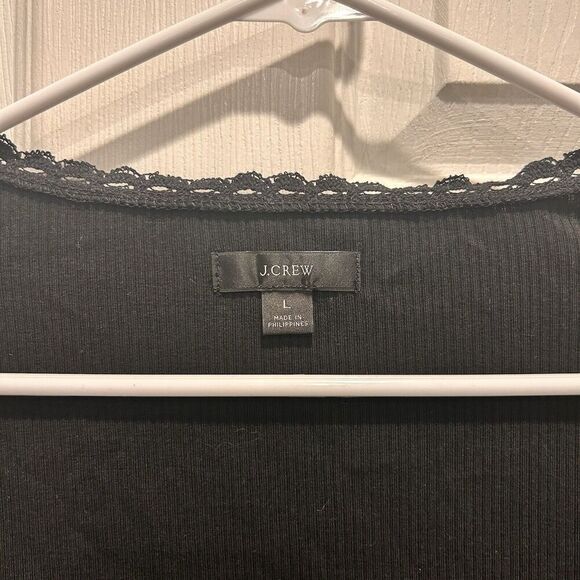 J. Crew Scoopneck Lace Trim‎ Henley Button Down Black Size Large Cotton Modal - Picture 2 of 6